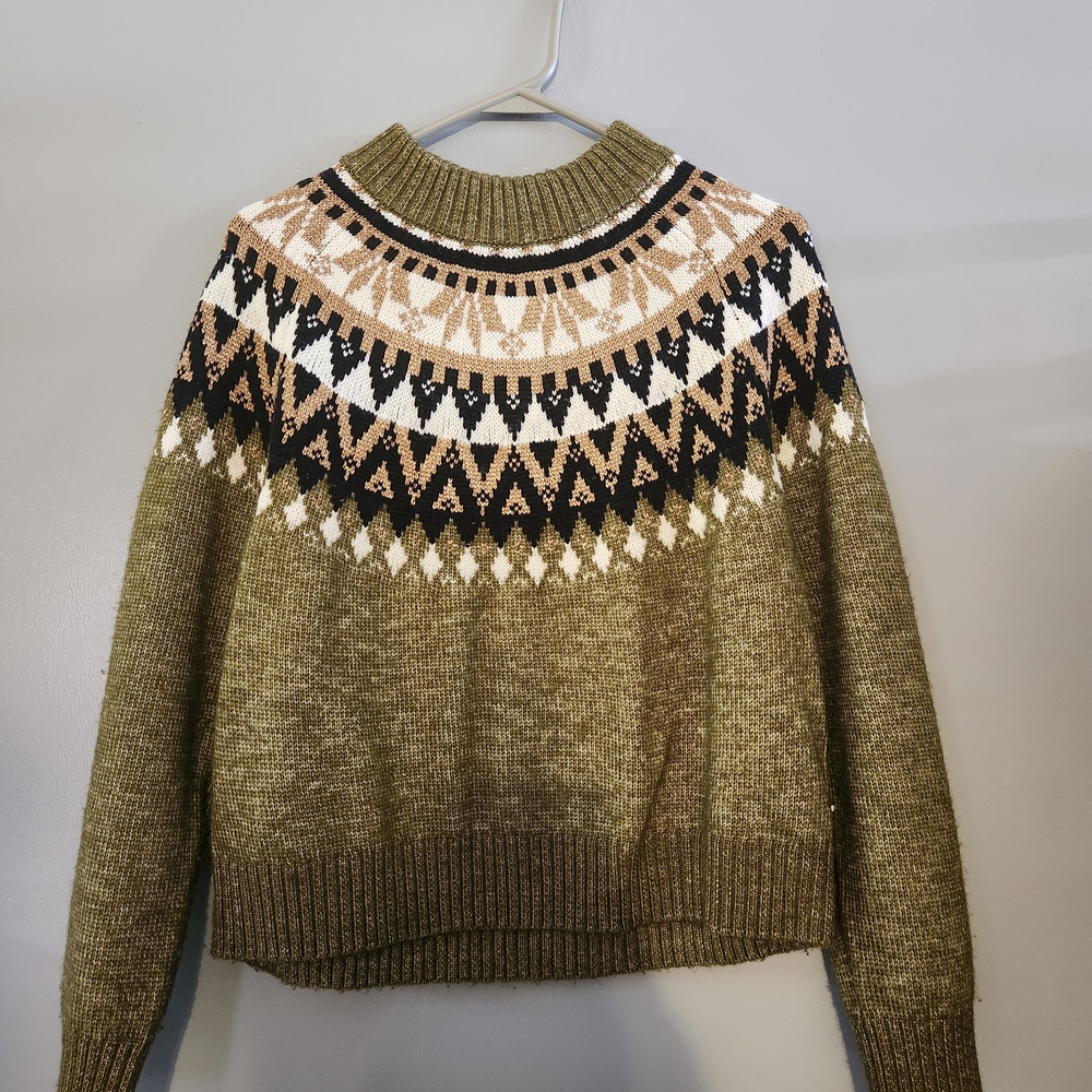 Tommy Hilfiger Olive and Tan Patterned Women's Sweater